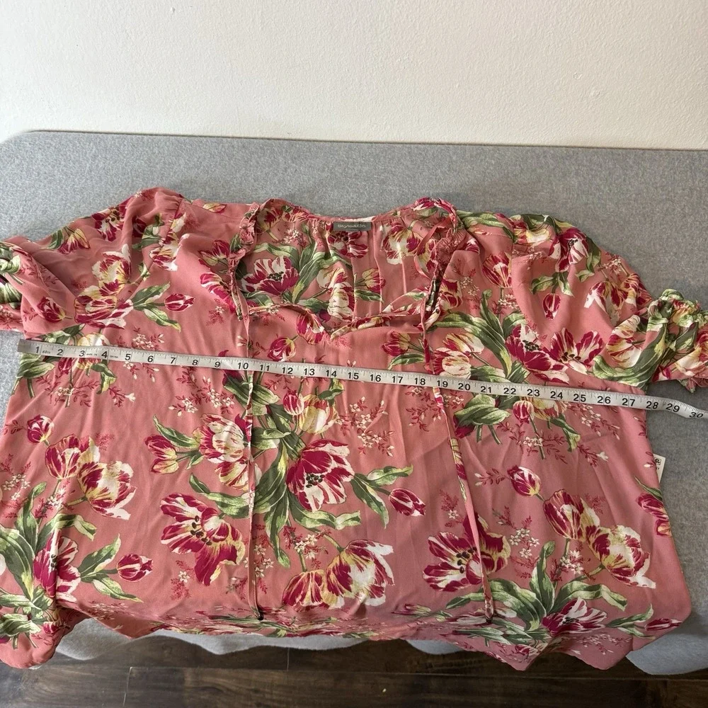 New Style And‎ Co Pink Ruffle Puff Sleeve V-neck Spring Top Blouse Womens 3X